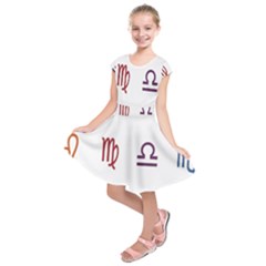 Twelve Signs Zodiac Color Star Kids  Short Sleeve Dress by Mariart