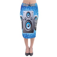 Sound System Music Disco Party Velvet Midi Pencil Skirt