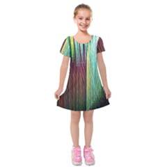 Screen Shot Line Vertical Rainbow Kids  Short Sleeve Velvet Dress