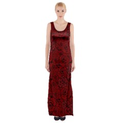 Red Roses Field Maxi Thigh Split Dress by designworld65