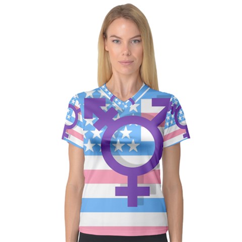 Transgender Flag Women s V-neck Sport Mesh Tee by Valentinaart