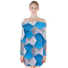 Blue White Grey Chevron Long Sleeve Off Shoulder Dress by Mariart