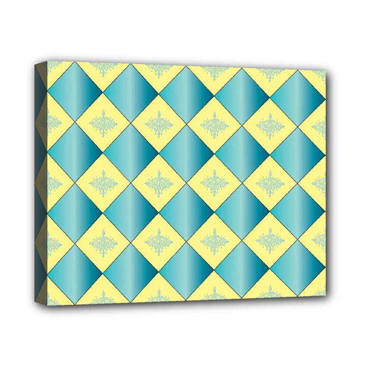 Yellow Blue Diamond Chevron Wave Canvas 10  x 8 