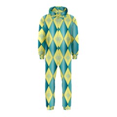 Yellow Blue Diamond Chevron Wave Hooded Jumpsuit (kids) by Mariart