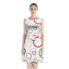 Circle Round Green Blue Red Pink Yellow Sleeveless Waist Tie Chiffon Dress by Mariart