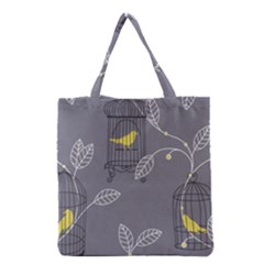 Cagr Bird Leaf Grey Yellow Grocery Tote Bag by Mariart