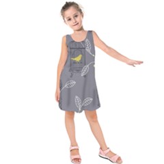 Cagr Bird Leaf Grey Yellow Kids  Sleeveless Dress by Mariart