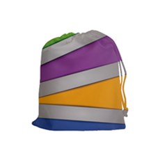 Colorful Geometry Shapes Line Green Grey Pirple Yellow Blue Drawstring Pouches (large) 