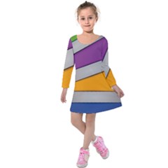 Colorful Geometry Shapes Line Green Grey Pirple Yellow Blue Kids  Long Sleeve Velvet Dress by Mariart