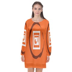 Circles Orange Long Sleeve Chiffon Shift Dress  by Mariart