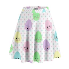 Egg Easter Smile Face Cute Babby Kids Dot Polka Rainbow High Waist Skirt by Mariart