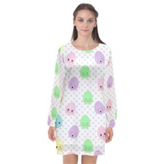 Egg Easter Smile Face Cute Babby Kids Dot Polka Rainbow Long Sleeve Chiffon Shift Dress 