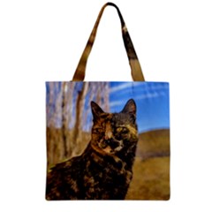 Adult Wild Cat Sitting And Watching Grocery Tote Bag