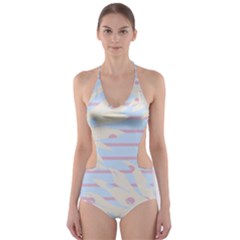 Flower Floral Sunflower Line Horizontal Pink White Blue Cut-out One Piece Swimsuit by Mariart