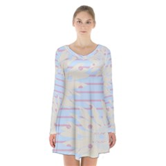 Flower Floral Sunflower Line Horizontal Pink White Blue Long Sleeve Velvet V-neck Dress by Mariart