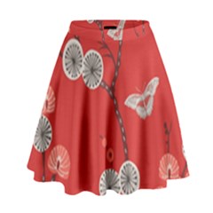 Dandelions Red Butterfly Flower Floral High Waist Skirt by Mariart