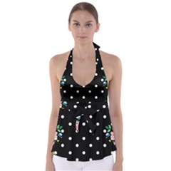 Flower Frame Floral Polkadot White Black Babydoll Tankini Top by Mariart