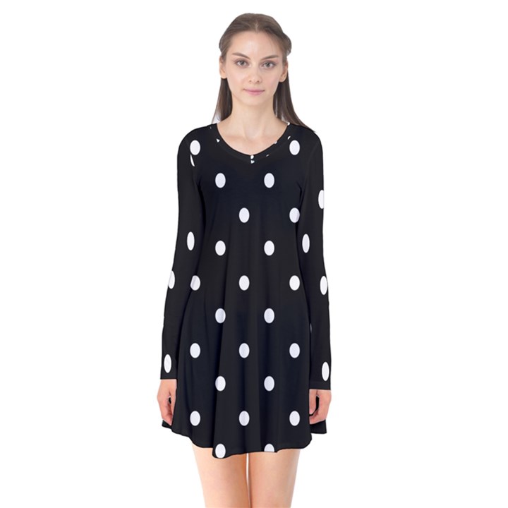 Flower Frame Floral Polkadot White Black Flare Dress