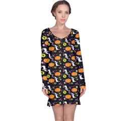 Ghost Pumkin Craft Halloween Hearts Long Sleeve Nightdress by Mariart