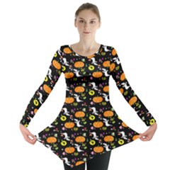 Ghost Pumkin Craft Halloween Hearts Long Sleeve Tunic 