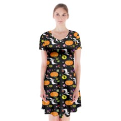 Ghost Pumkin Craft Halloween Hearts Short Sleeve V-neck Flare Dress