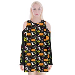 Ghost Pumkin Craft Halloween Hearts Velvet Long Sleeve Shoulder Cutout Dress