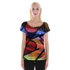Graphic Shapes Experimental Rainbow Color Women s Cap Sleeve Top
