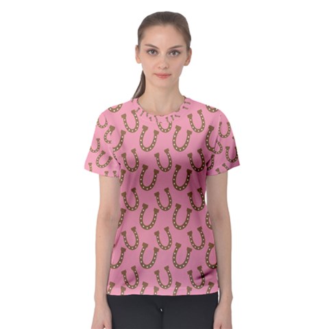Horse Shoes Iron Pink Brown Women s Sport Mesh Tee by Mariart