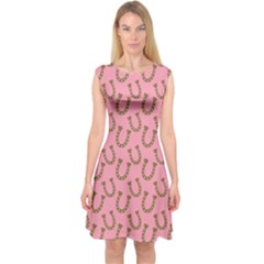 Horse Shoes Iron Pink Brown Capsleeve Midi Dress