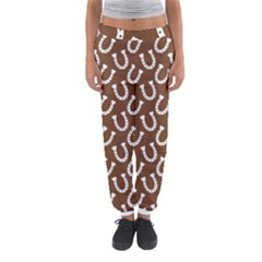 Horse Shoes Iron White Brown Women s Jogger Sweatpants by Mariart