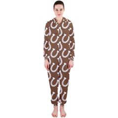 Horse Shoes Iron White Brown Hooded Jumpsuit (ladies)  by Mariart