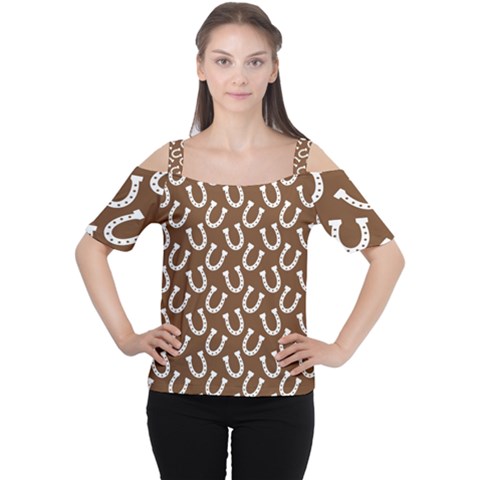 Horse Shoes Iron White Brown Women s Cutout Shoulder Tee by Mariart