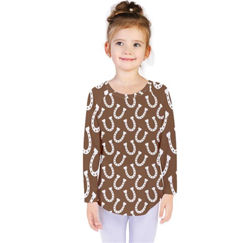 Horse Shoes Iron White Brown Kids  Long Sleeve Tee by Mariart