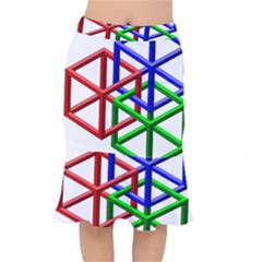 Impossible Cubes Red Green Blue Mermaid Skirt by Mariart