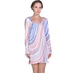 Marble Abstract Texture With Soft Pastels Colors Blue Pink Grey Long Sleeve Nightdress