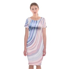 Marble Abstract Texture With Soft Pastels Colors Blue Pink Grey Classic Short Sleeve Midi Dress by Mariart