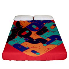 Plaid Red Sign Orange Blue Fitted Sheet (queen Size)