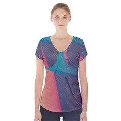 Modern Minimalist Abstract Colorful Vintage Adobe Illustrator Blue Red Orange Pink Purple Rainbow Short Sleeve Front Detail Top