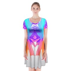 Poly Symmetry Spot Paint Rainbow Short Sleeve V-neck Flare Dress