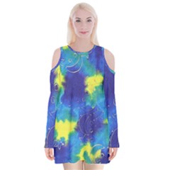 Mulberry Paper Gift Moon Star Velvet Long Sleeve Shoulder Cutout Dress