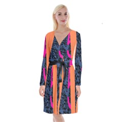 Recursive Reality Number Long Sleeve Velvet Front Wrap Dress