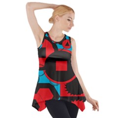 Stancilm Circle Round Plaid Triangle Red Blue Black Side Drop Tank Tunic