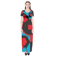 Stancilm Circle Round Plaid Triangle Red Blue Black Short Sleeve Maxi Dress