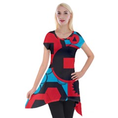 Stancilm Circle Round Plaid Triangle Red Blue Black Short Sleeve Side Drop Tunic by Mariart