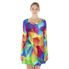Triangles Space Rainbow Color Long Sleeve Velvet V-neck Dress