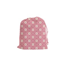 Sunflower Star White Pink Chevron Wave Polka Drawstring Pouches (small)  by Mariart