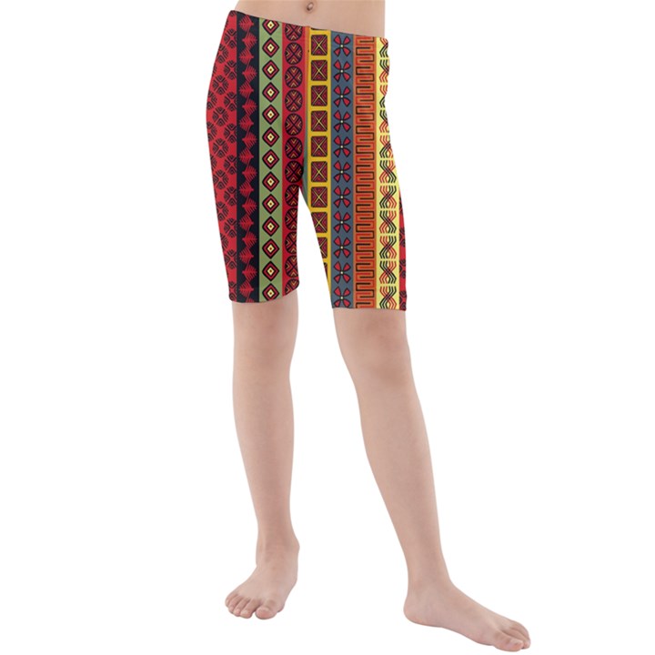 Tribal Grace Colorful Kids  Mid Length Swim Shorts