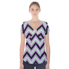 Zigzag pattern Short Sleeve Front Detail Top