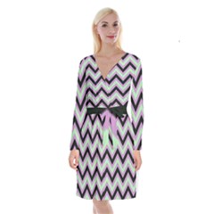 Zigzag pattern Long Sleeve Velvet Front Wrap Dress