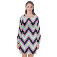 Zigzag pattern Long Sleeve Chiffon Shift Dress 